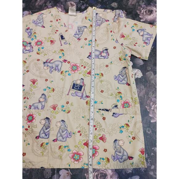 Disney Winnie The Pooh Eeyore X-Ray Paisley Floral V-Neck Scrub Top Womens Small - Picture 4 of 5